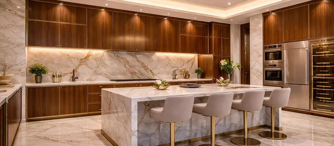 Modern kitchen with marble island